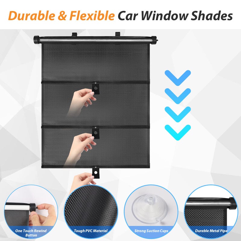 BOGI Car Window Shades for Side Windows, 2 Pack Retractable Sun Shades for Blocks Heat and UV Rays Glare Protection Breathable Roller Car Window Shade for Baby, Kids, Pets, Passengers - Image 5